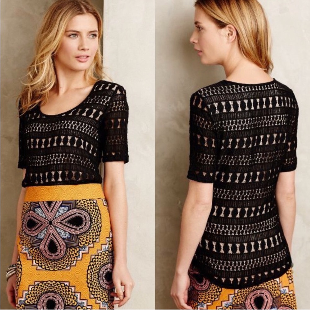 NWT Anthropologie Wolven Black Lace Top - XS